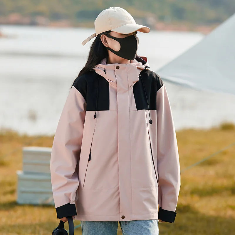 New Arrival Fashionable Hooded Rain Jacket Waterproof Polyester and PU Material for Hiking and Traveling Couple Raincoat