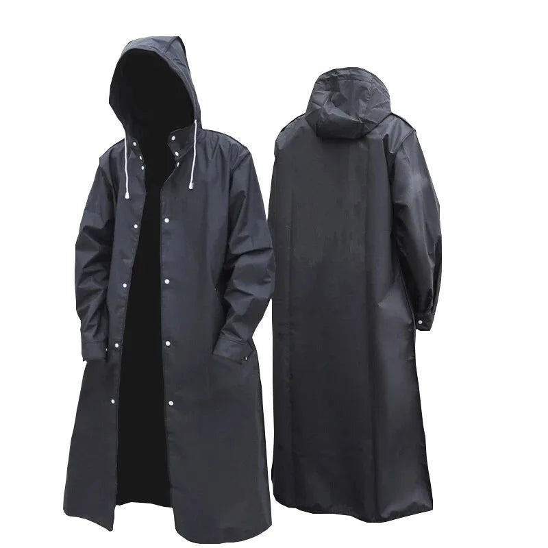 Men's Fashionable Black Polyester Raincoat Waterproof Long Rain Jacket Hooded EVA Raincoat Activities Hiking Adult Raincoat Main image