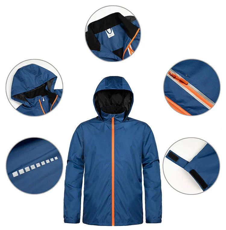 Factory Wholesale PVC RainSuit Men Quick Dry Waterproof Jacket Coat Work Walking Climbing Travel Printed Pattern Logo Decoration