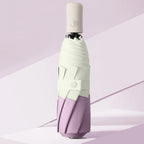 Korean Japanese Ins Small Fresh Ladies Umbrella Three Folding Customized Logo Two Color Stitching Plastic Handle Business 6K