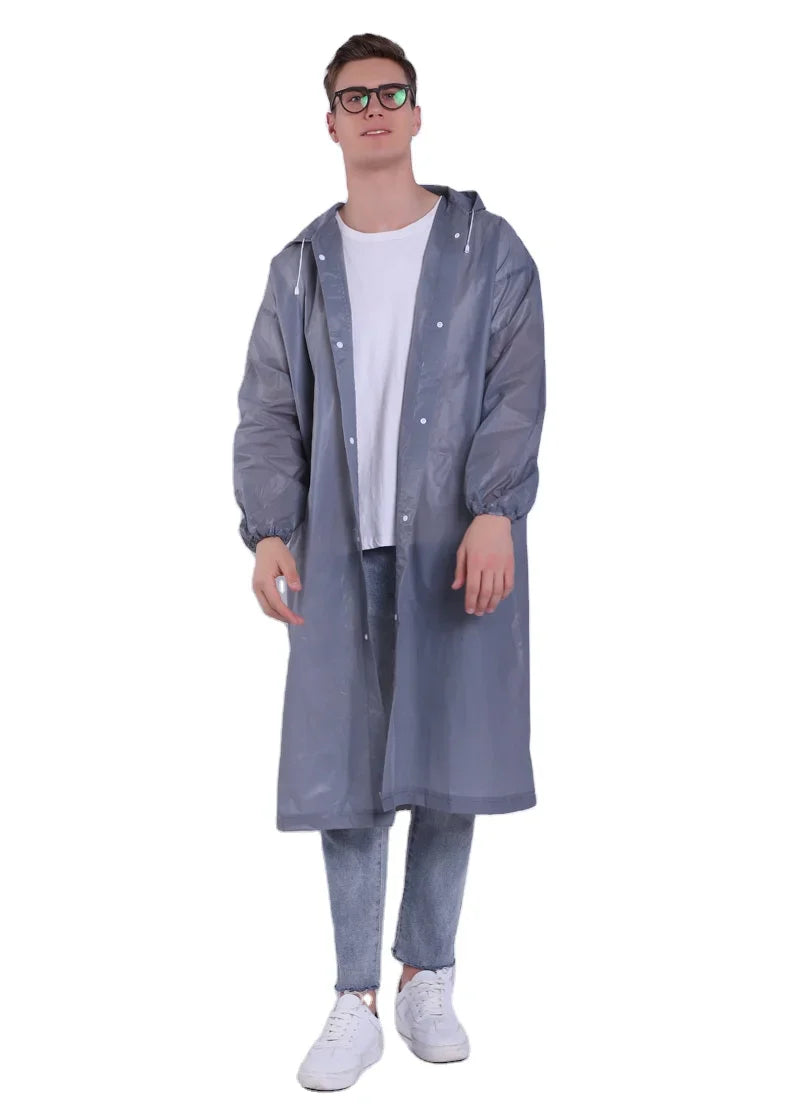 Factory Price EVA Women Poncho Hooded Ladies Waterproof Long Translucent Raincoat Adults Rain Coat Secondary image