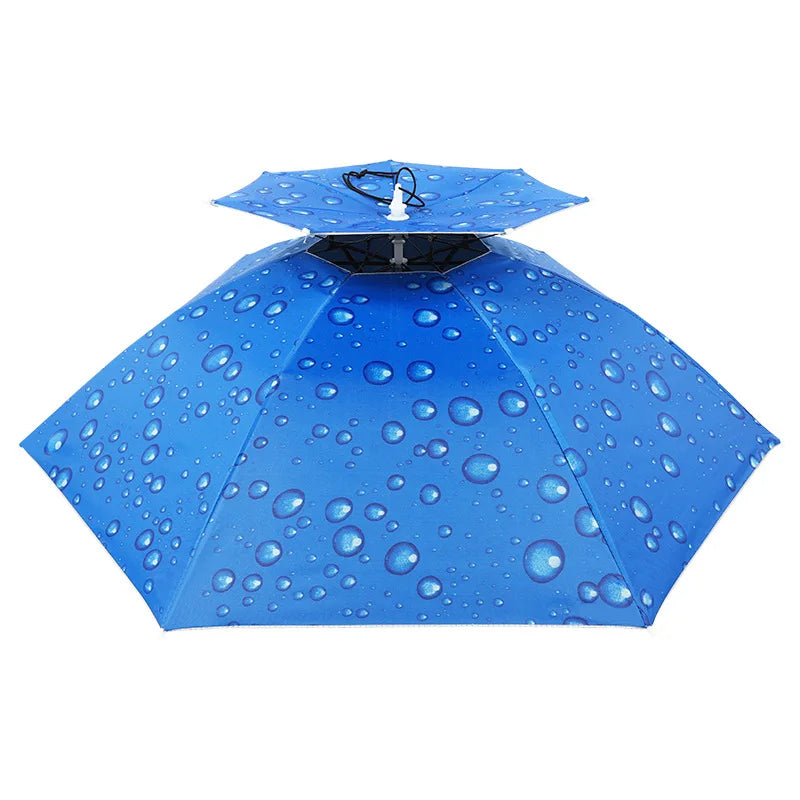Custom Double Layer Rain Hat Umbrella Windproof & Waterproof Fabric Sun Umbrella With UV Coating for Fishing & Hiking Gift Logo