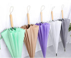 Japan Designed 23inch 16K Straight Umbrella Wood Handle Customizable Logo 190T Pongee 8K Ribs Outdoor Rain Mini Rain Advertising