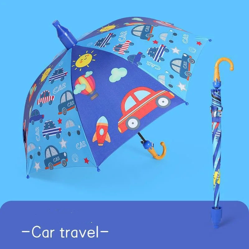 Wholesale Custom Logo Colorful Children's Polyester Umbrella Straight Fiber Easy Opening CartoonClickable Car Sun Protection