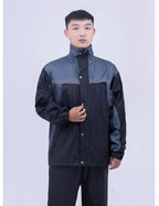 Men's Moto Style Long-Body Nylon Raincoat Rainpants Suit Windproof Quick-Drying Split-Style Hooded Poncho Pattern for Motorcycle