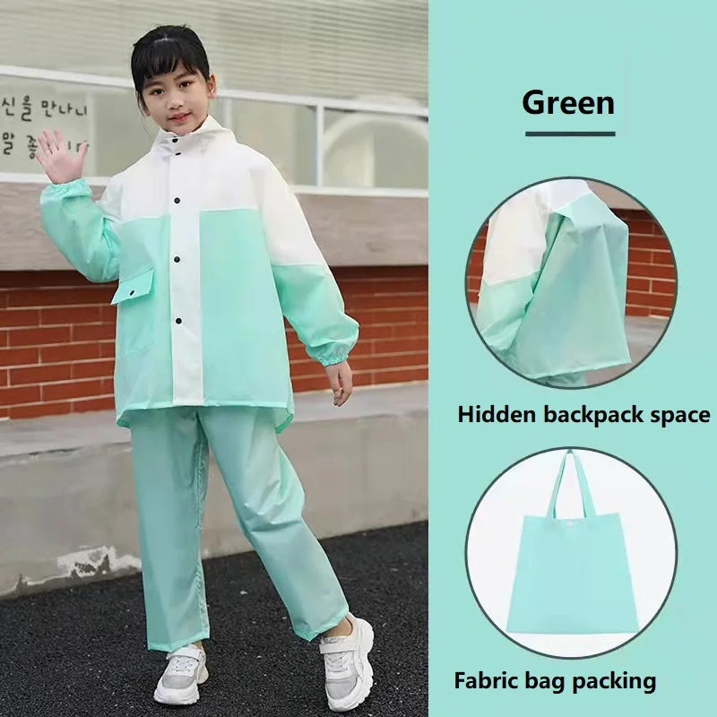 Children's Waterproof Rain Suit Set With Reflective Pants and Hidden Backpack Space Raincoat Custom Logo Decoration for Girls Secondary image
