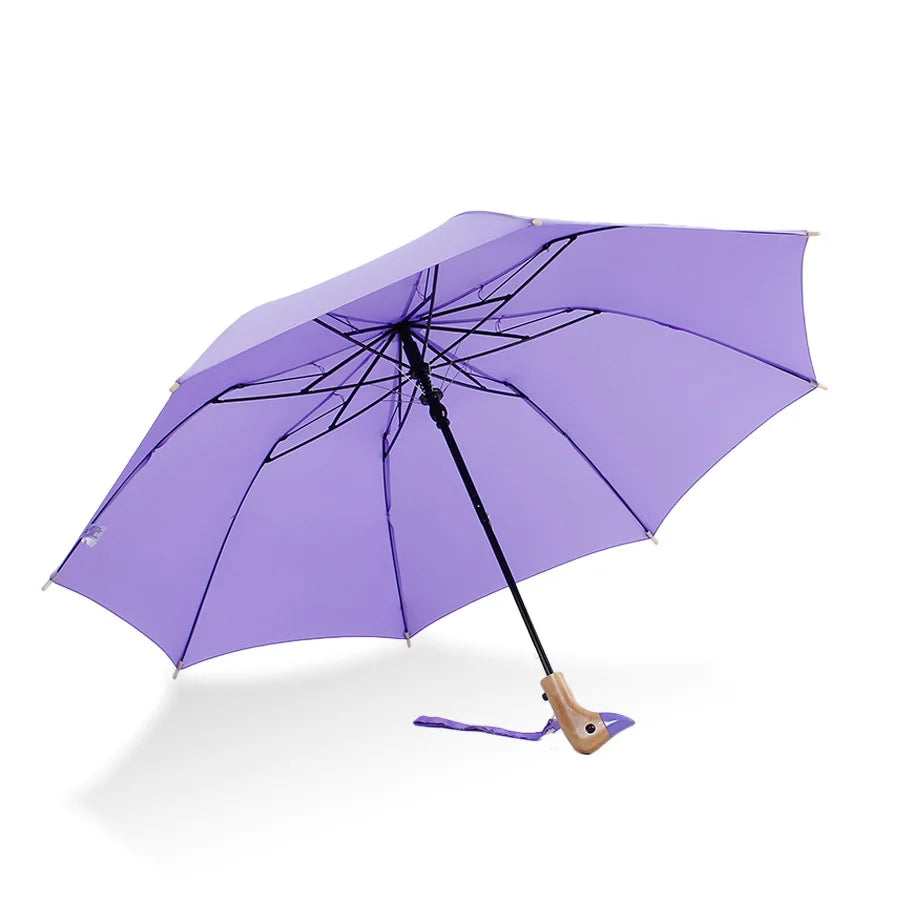 Custom 2-Fold Kids Umbrella With Multi-Color Wooden Animal Handle Yellow Bird Duck Design for Children Main image