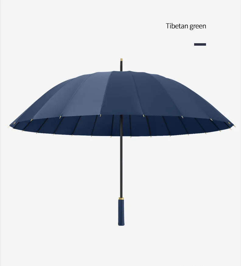 23-Inch 24K Japan Design Straight Umbrella Leather Handle Windproof Rain Customizable Logo Fabric Material Promotional Features