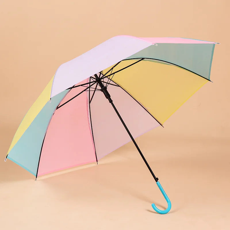 Factory Price Stock Rainbow Umbrella Transparent Long J Handle Promotion Giveway Advertisement Gift Matte Black PVC Umbrella