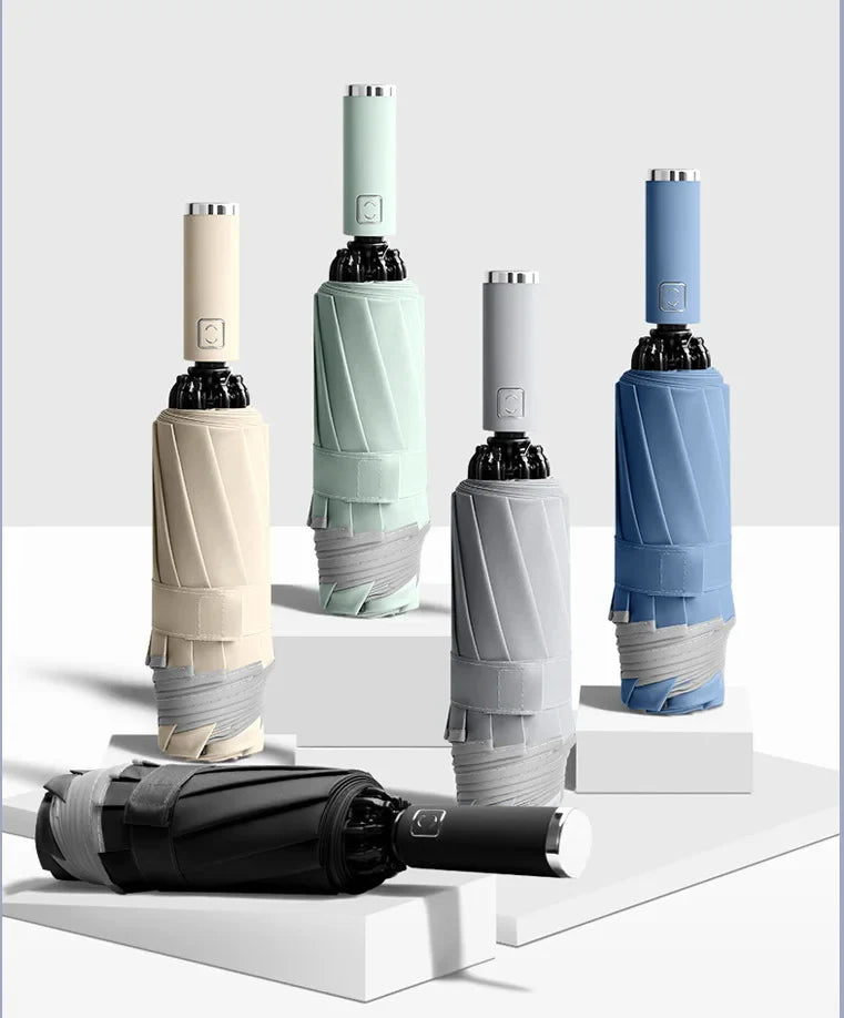 Men's Windproof Reverse Folding Automatic Umbrella Strong Double-Layer Inverted Rain Umbrella for Travel for Women