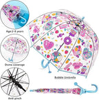 Kids Transparent Dome Bubble Umbrella Comfortable Fabric Sun Shield With Easy Grip Curved Plastic Handle for Toddler Boys Girls