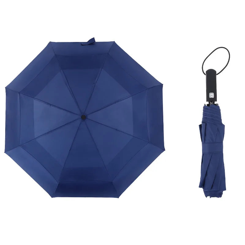 115cm 3 Folding Double Layer Golf Umbrella With air Vents Rainy and Sunny Automatic Umbrella Main image