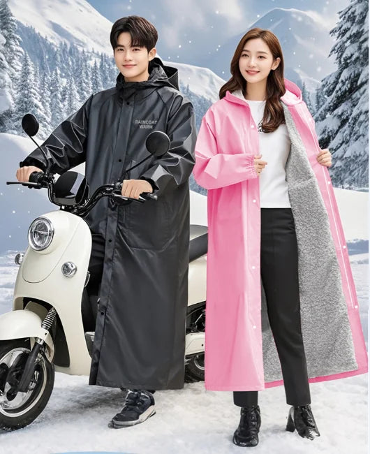 Adult Double Layer Raincoat With Warm Velvet Lining Logo Hooded Waterproof Reflection Tape Outdoor Travel Riding Rain Boys Girls Main image