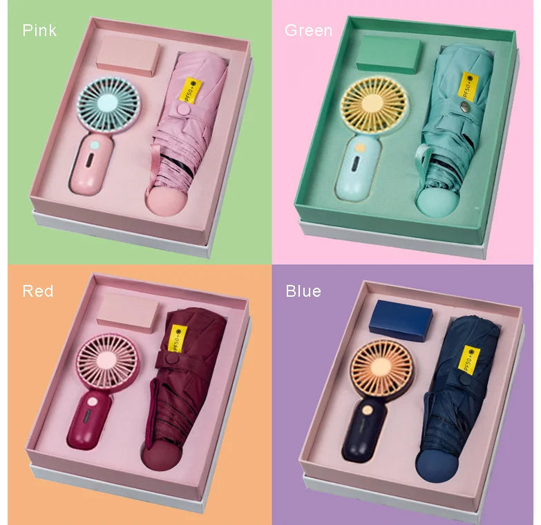 2024 Summer New Product-Luxury Portable Fan Umbrella Promotional Contemporary Mini UV Cell Phone Umbrella Set High Visibility