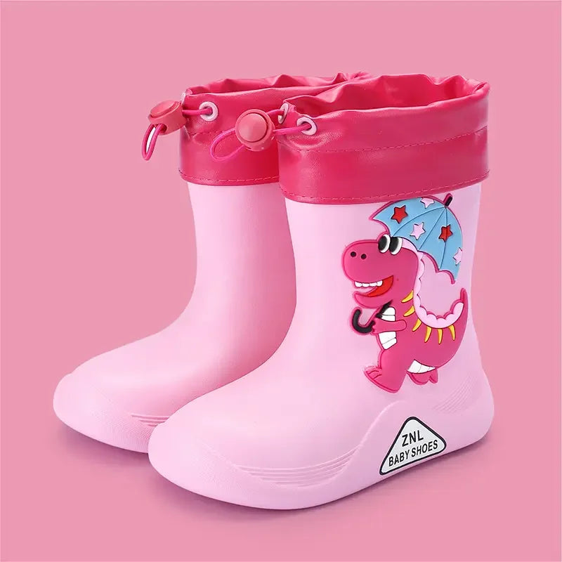 Unisex EVA Rain Boots Lovely Cartoon Design Lightweight High-Style Mid-Calf Shoes Non-Slip Cute Insole Cotton Lining Camping
