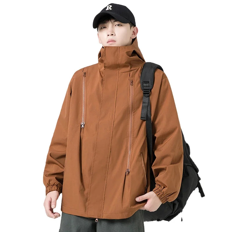 Men's High Quality Waterproof Polyester Windbreaker Print Pattern Rain Jacket With Logo for Hiking Rainy Outdoor Activities Main image