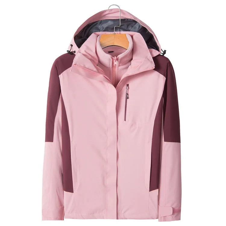 Custom Men Women Couple Hooded Detachable Double Layer Polar Fleece Ski Suit Hiking Jacket Unisex Waterproof Breathable Raincoat