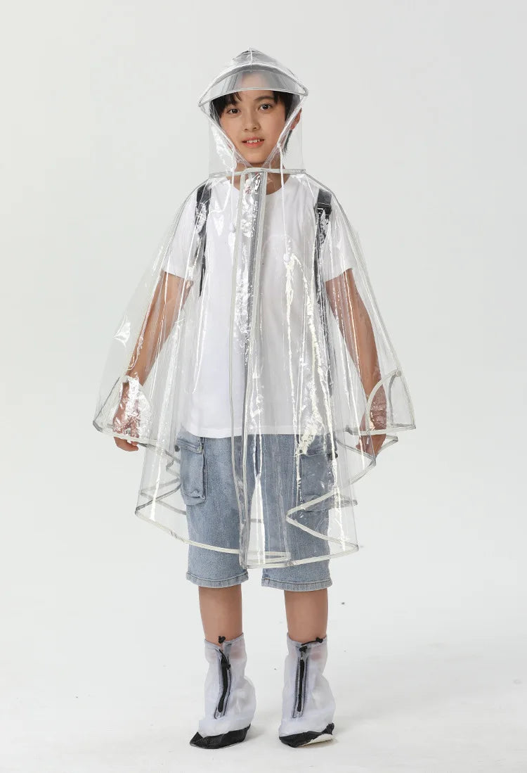 High Quality EVA Transparent Kids Raincoat Waterproof School Baby Cape With Zipper Back to School Travel Gear-Size XL