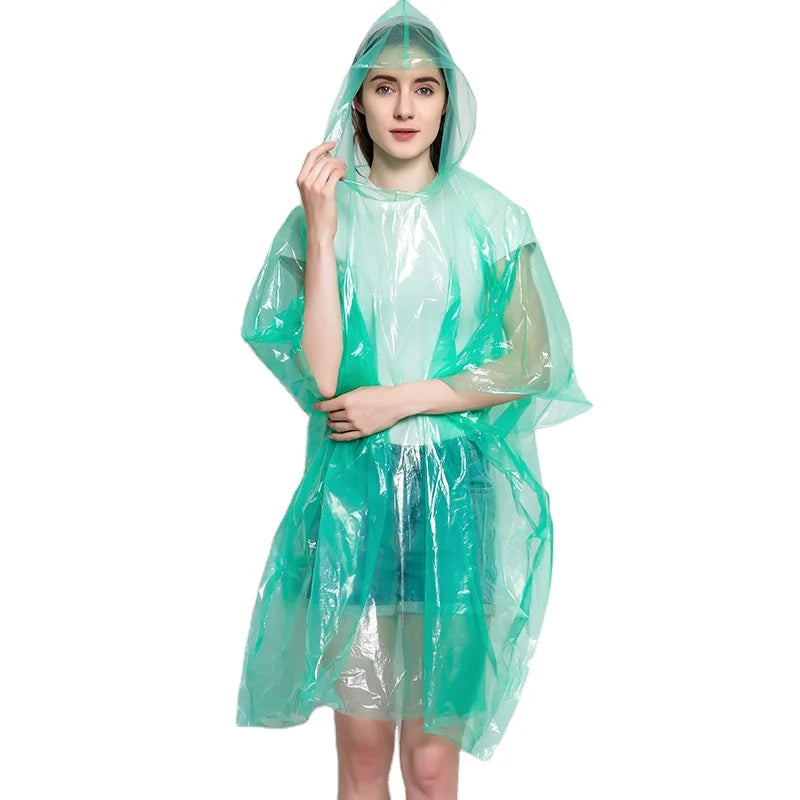Custom Unisex PE Disposable Emergency Waterproof Hood Poncho Raincoat for Hiking & Travel With Logo Decoration Outdoor Rainwear Main image