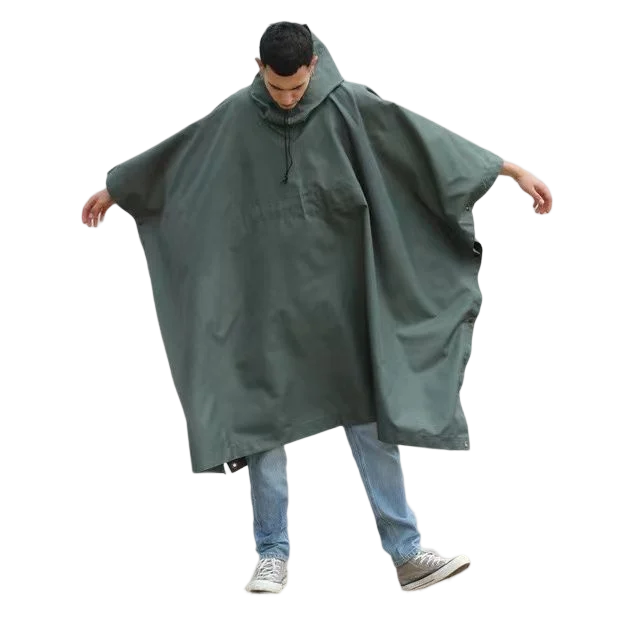 Green Waterproof Raincoat Poncho Adults Customized Letters Printing PVC Material One Size Hooded Style Outdoor Hiking Rainy Days Main image