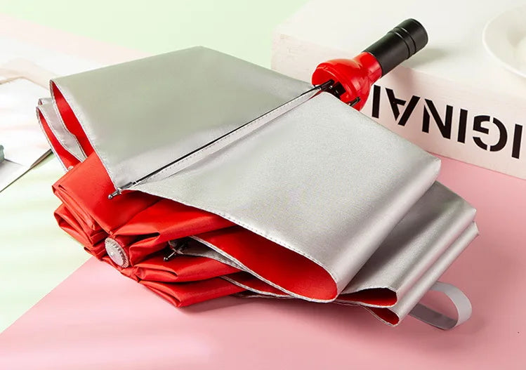 Custom Printed 3-Folding Automatic Golf Umbrella for Rain Travel Wine Bottle Advertise-Cheap Gift Promotion