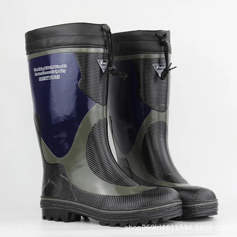 Men's Anti-Smashing Rubber Rain Boots With Steel Toe Fashion High Tube Water Boots for Work Waterproof Labor Protection