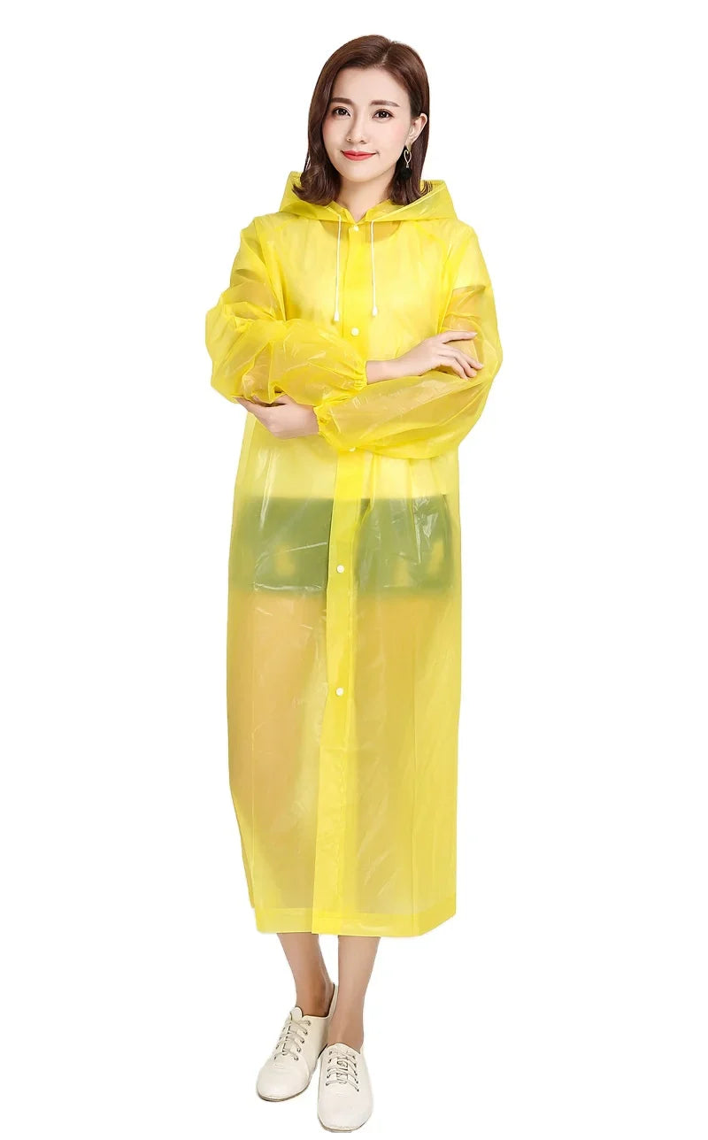 Factory Price EVA Women Poncho Hooded Ladies Waterproof Long Translucent Raincoat Adults Rain Coat