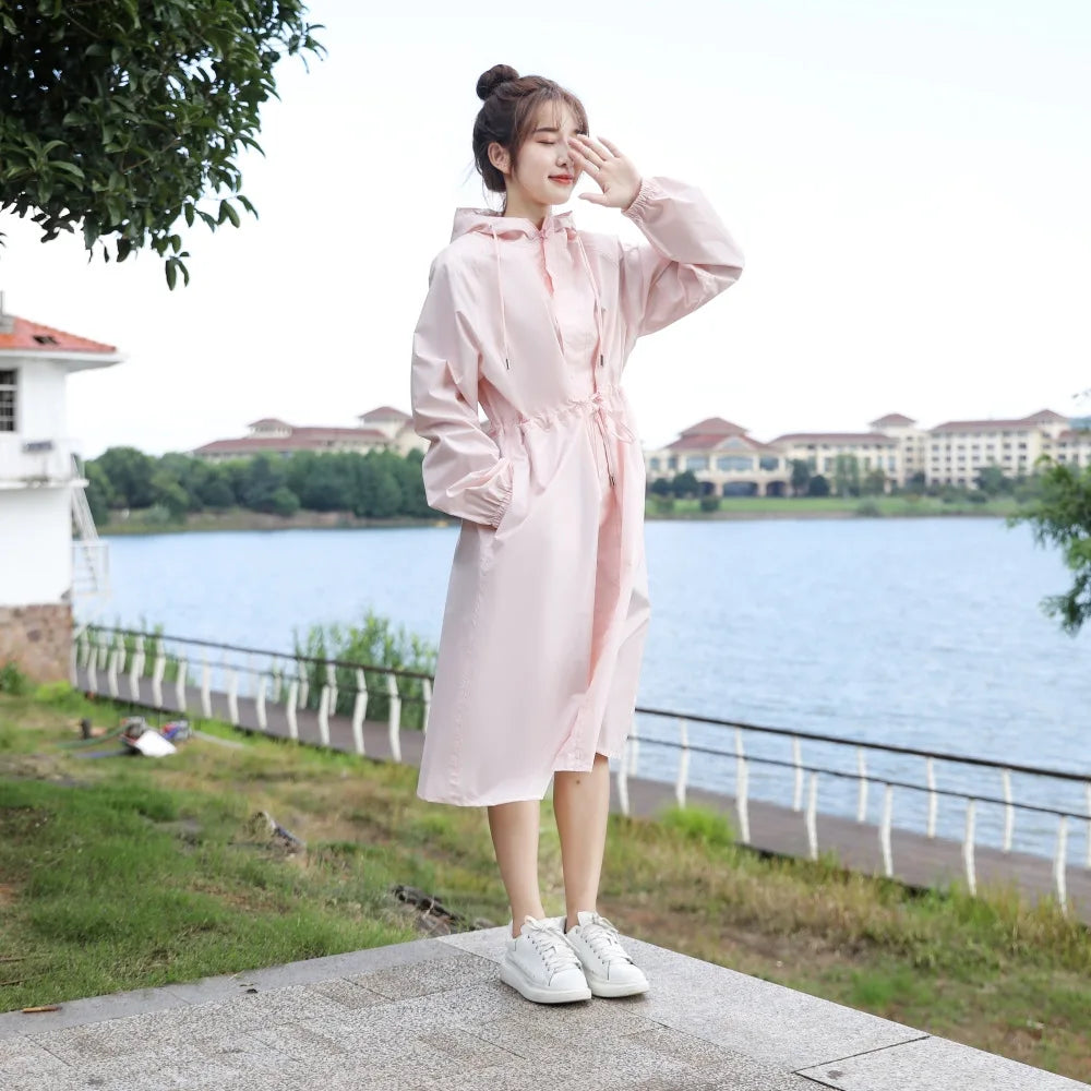 Japan South Korea Women's Lightweight Nylon Raincoat Breathable Long Fashion Waterproof Raincoat Leisure Hiking Wind Girls