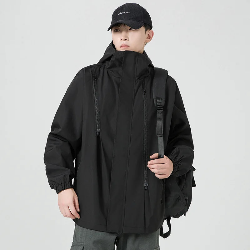 Men's High Quality Waterproof Polyester Windbreaker Print Pattern Rain Jacket With Logo for Hiking Rainy Outdoor Activities