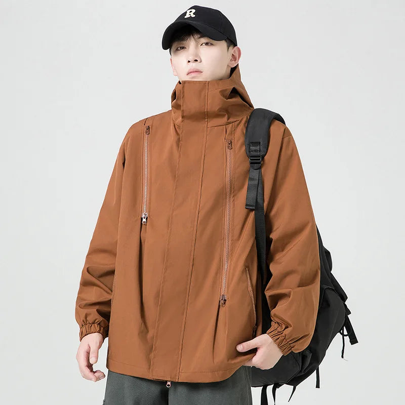 Men's High Quality Waterproof Polyester Windbreaker Print Pattern Rain Jacket With Logo for Hiking Rainy Outdoor Activities