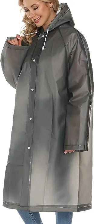 Women and Unisex Reusable Waterproof Long EVA Rain Poncho Packable Hooded Rain Jacket for Adults for Tourism and Motorcycle Use