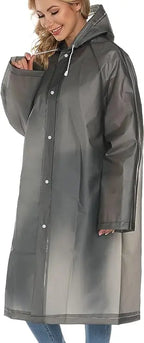 Women and Unisex Reusable Waterproof Long EVA Rain Poncho Packable Hooded Rain Jacket for Adults for Tourism and Motorcycle Use