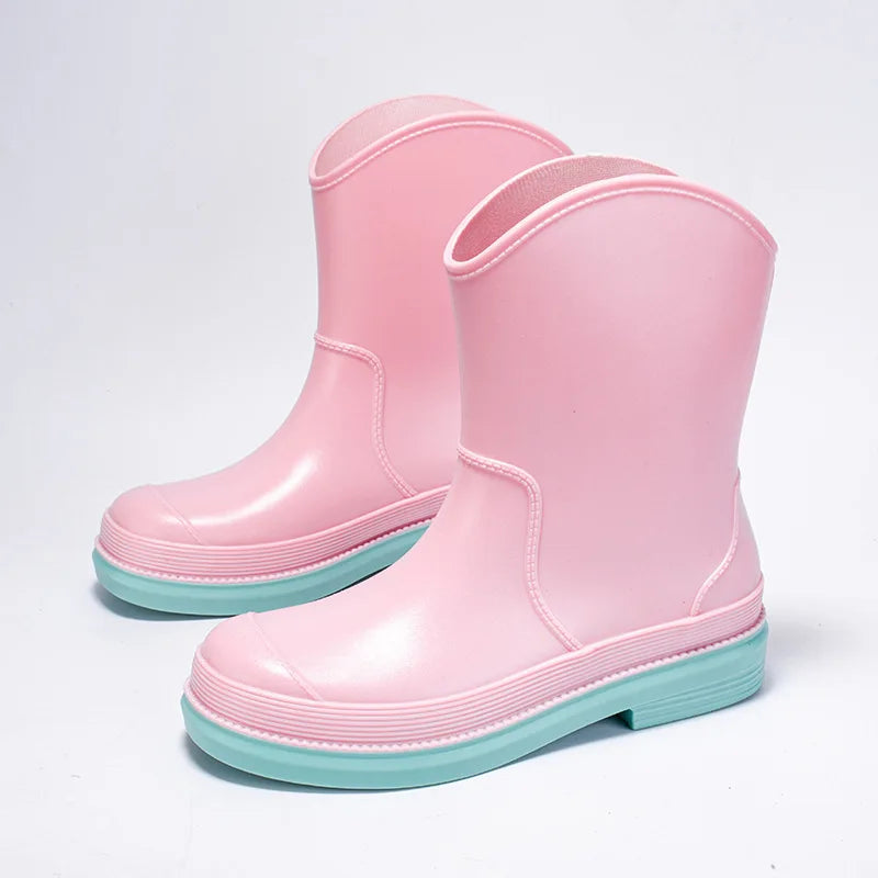 Fashionable Unisex Rain Boots Mid-Calf PVC Waterproof Cover Anti-Slip Light Weight Rubber Insole Reusable Rain Gear Outdoor Use