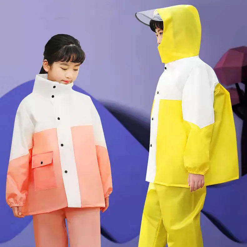 Children's Waterproof Rain Suit Set With Reflective Pants and Hidden Backpack Space Raincoat Custom Logo Decoration for Girls
