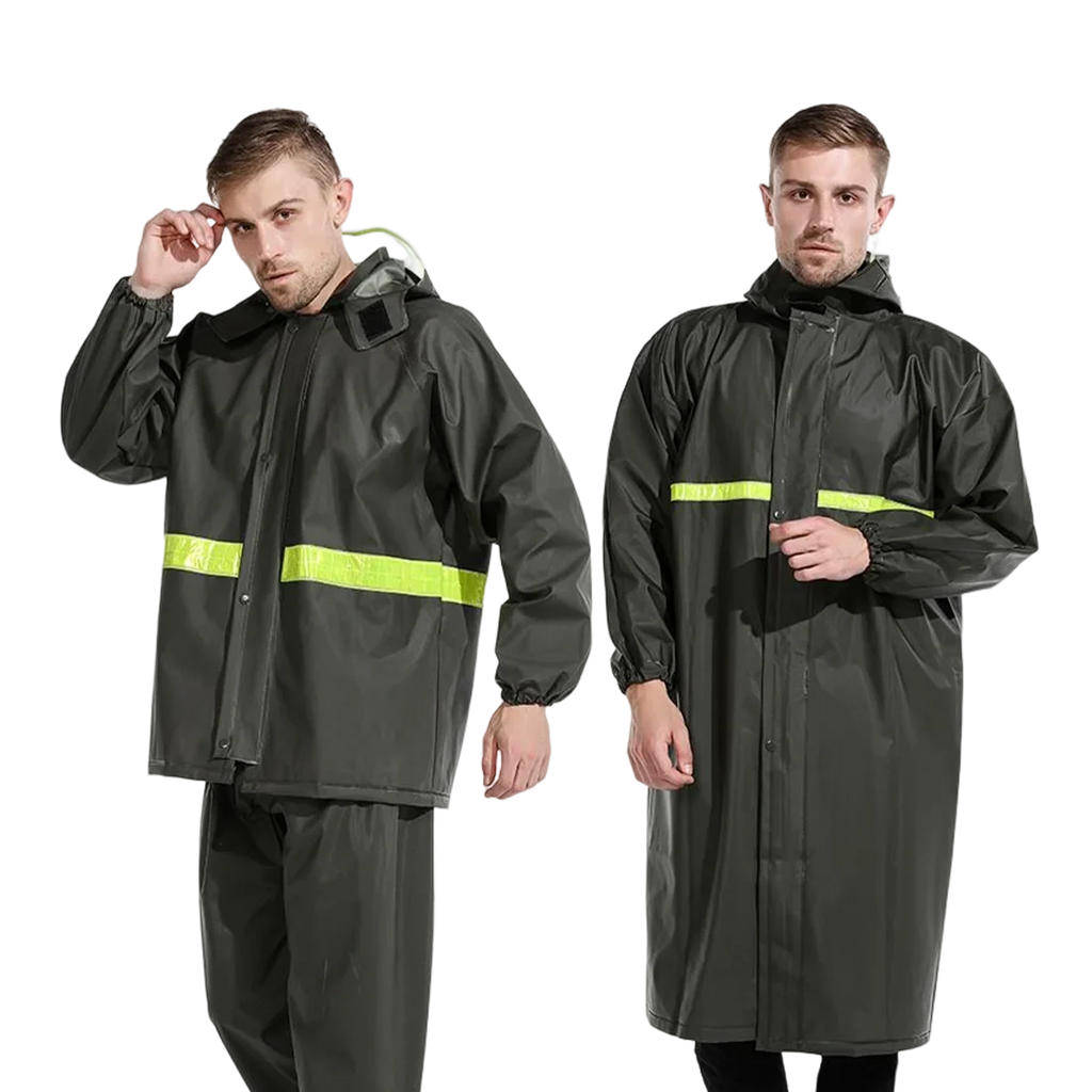 Knitted Fabrics PVC Rain Coats Rain Pants  Breathable  Raincoat Wholesalers Green Reflective Motorcycle Raincoat for Outdoor