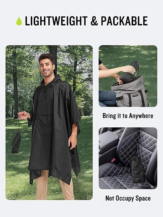 Hooded Rain Poncho XXL Raincoat Jacket for Cycling Custom Logo Printed Waterproof Camping 100% Polyester for Men & Women