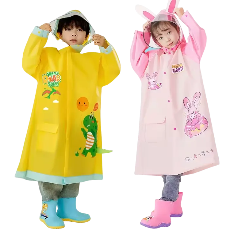 High Quality Eva Children's  Cartoon Waterproof Raincoat  Poncho Student Rainwear Outdoor Schoolbag for Kids Girls Wholesale Main image