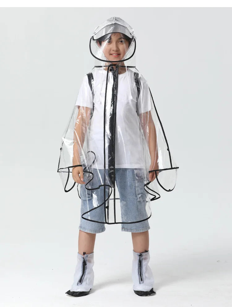 Fashion Transparent Kids Raincoat With Zipper Waterproof Cardigan for Primary Secondary School for Rainy Days Made EVA Children