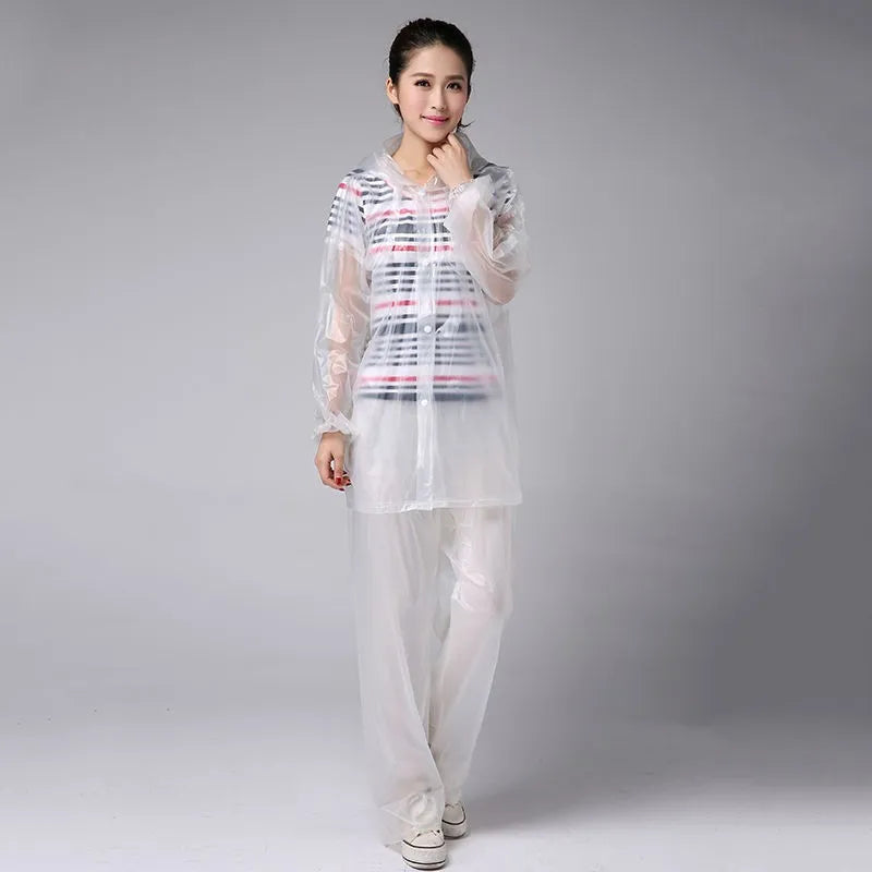 Eco Friend PVC Transparent Raincoats With Pant Waterproof Hood Rainsuit