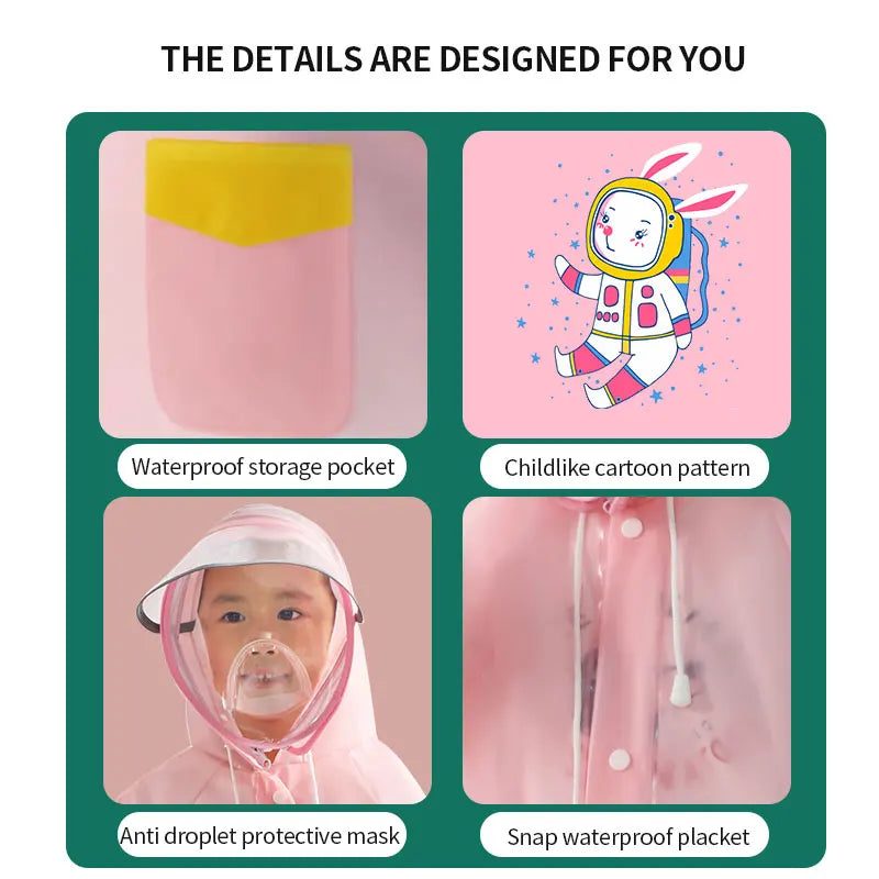 Cartoon Animal Style Waterproof Poncho Jas Hujan Anak  Hooded Rainwear Rainsuit Kids Raincoat