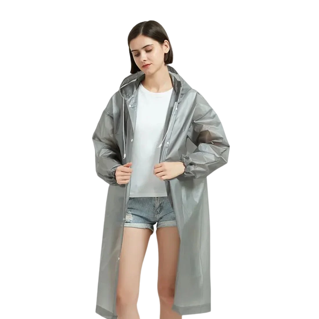 Portable Adult Travel EVA Raincoat Waterproof Long Full-Body Poncho Outdoor Thickened Non-Disposable One Pocket Rainwear Rainy