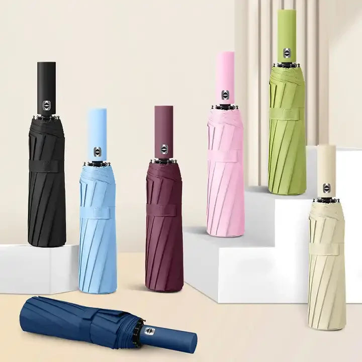 Compact Travel Folding Umbrella Windproof Rainproof Auto Open/Close Anti-UV Plastic Handle Manual Control Pongee Big Travel Secondary image
