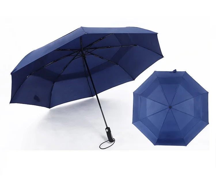 115cm 3 Folding Double Layer Golf Umbrella With air Vents Rainy and Sunny Automatic Umbrella
