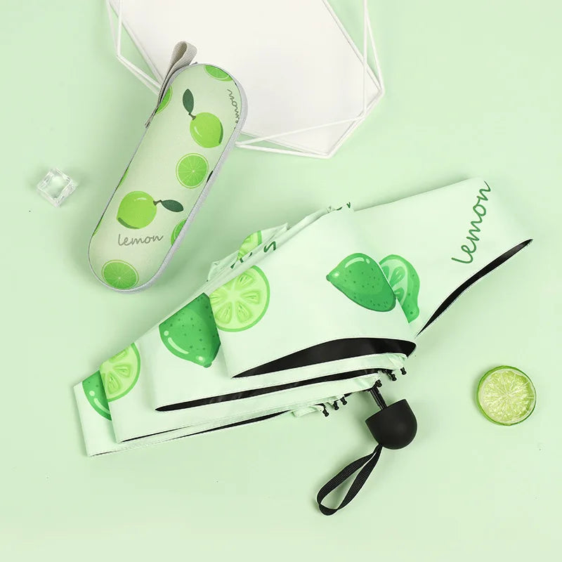 Anti UV Mini Pocket 5 Folding Golf Sun Umbrella With Fruit Printing Large Windproof Rain Umbrella for Gift