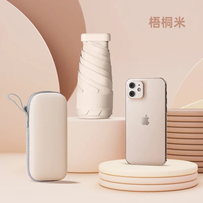 Factory Whole Sale New Design UV Protection Flat case Pocket Portable Super Mini With Custom Case 6 Folding Waterproof Umbrella Main image