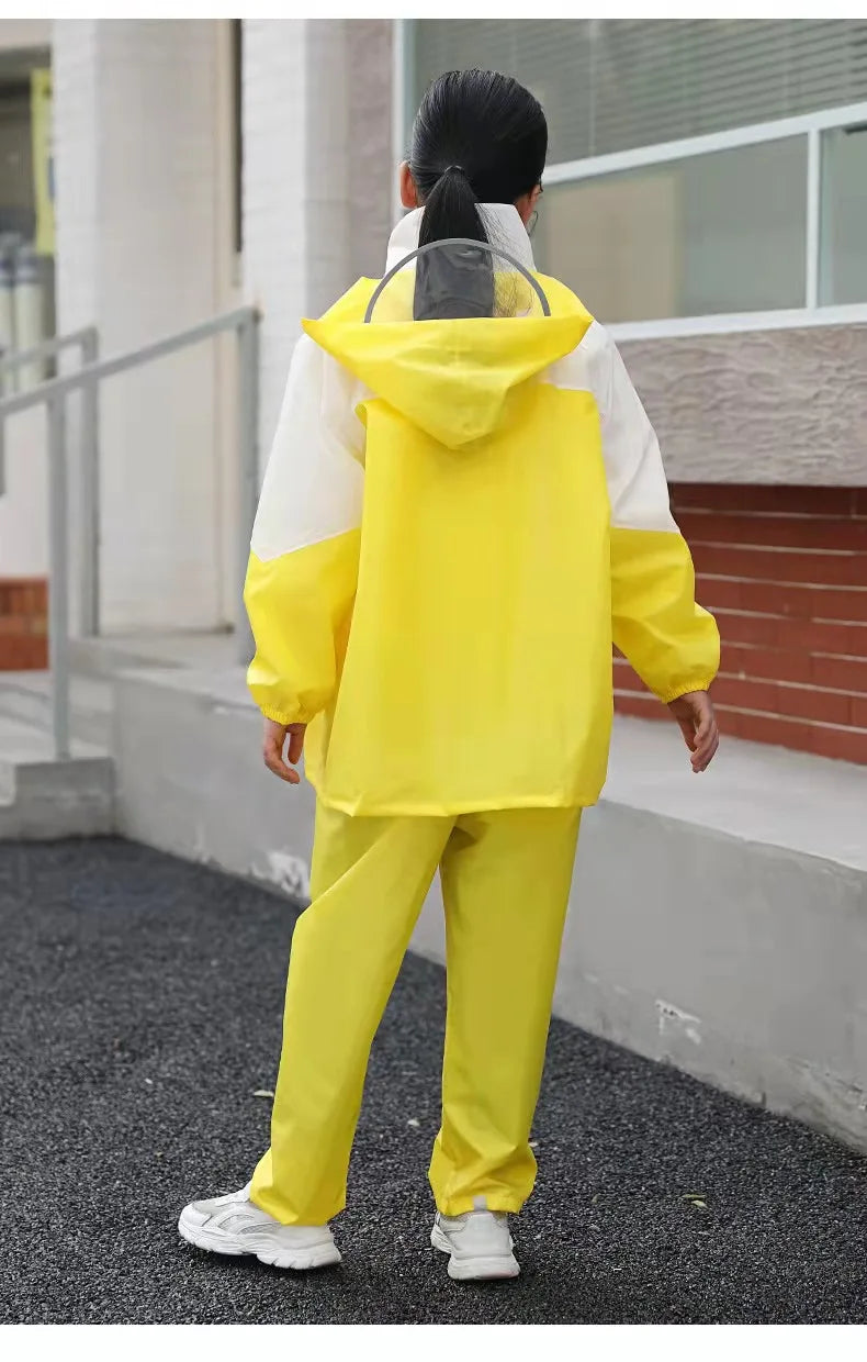 Children's Waterproof Rain Suit Set With Reflective Pants and Hidden Backpack Space Raincoat Custom Logo Decoration for Girls