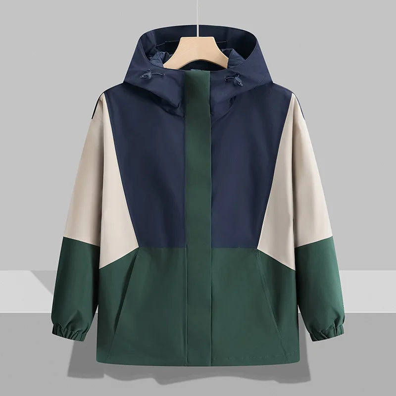 Men's Lightweight Waterproof Zippered Hooded Bomber Jacket with Heart Pattern Fall Streetwear Windbreaker Main image