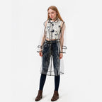 EVA Transparent Waterproof Raincoat With Belt Fashionable Outdoor Personality Windbreaker Long Travel Portable Rain Poncho Girls