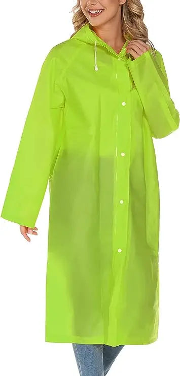 Women and Unisex Reusable Waterproof Long EVA Rain Poncho Packable Hooded Rain Jacket for Adults for Tourism and Motorcycle Use