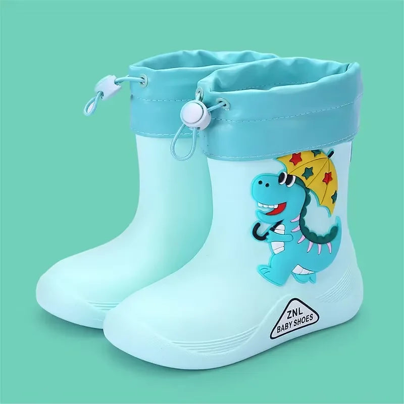Unisex EVA Rain Boots Lovely Cartoon Design Lightweight High-Style Mid-Calf Shoes Non-Slip Cute Insole Cotton Lining Camping